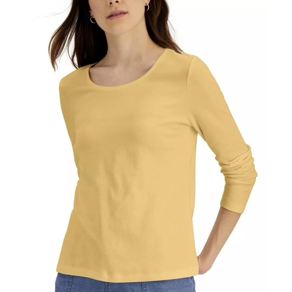 Karen Scott Warm Gold Scoop Neck Long Sleeve Top Size M NWT - Picture 1 of 2